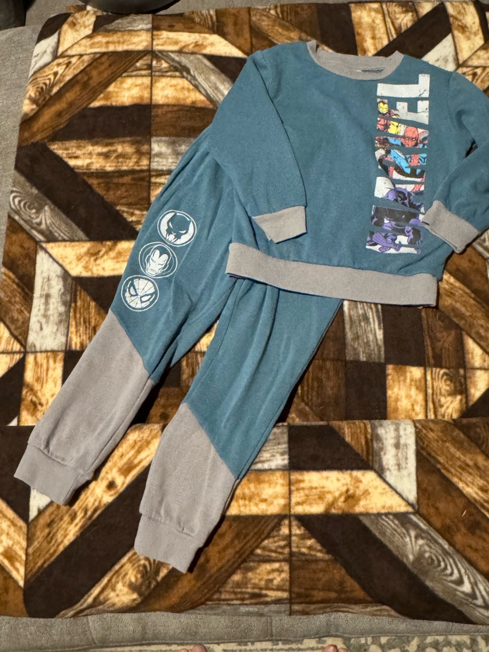 Marvel Teal and Gray Kids Jogger Set with Character Panels